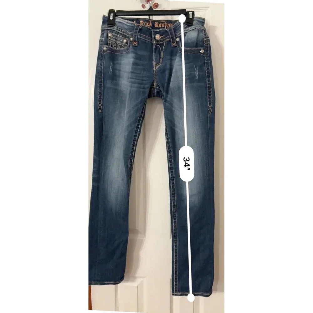 Rock Revival Jen Straight Leg Embellished Denim Jeans RJ8156T49 size 28 Men NOTE